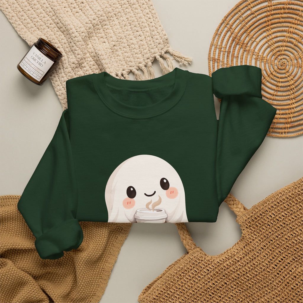 Cute Coffee Ghost Sweatshirt | Halloween Ghost Holding Coffee