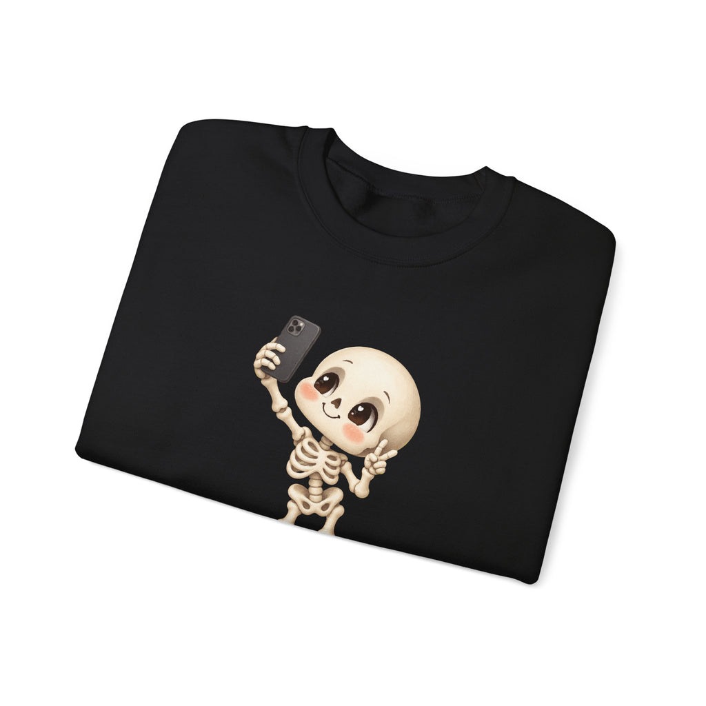 Cute Selfie Skeleton Sweatshirt | Kawaii Skull Cartoon Crewneck