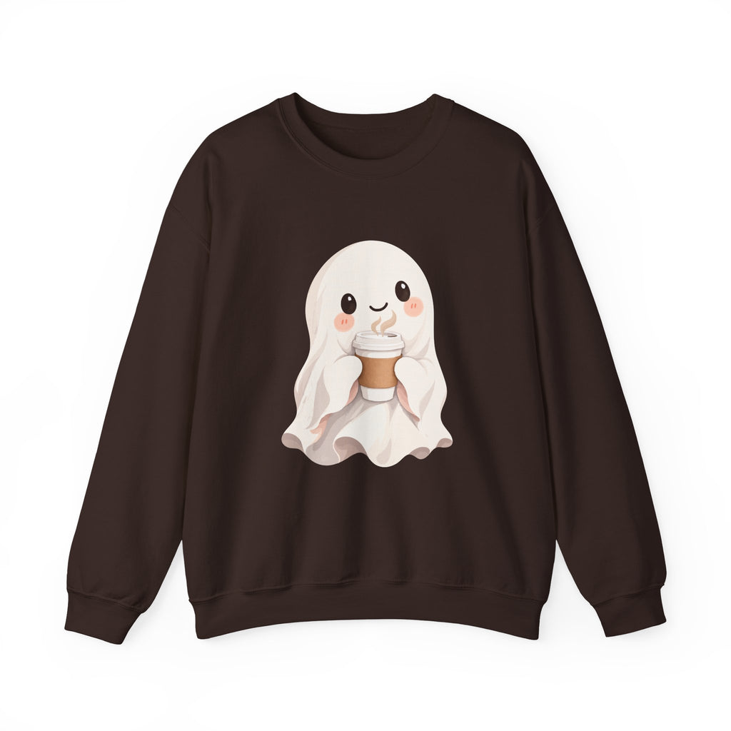 Cute Coffee Ghost Sweatshirt | Halloween Ghost Holding Coffee