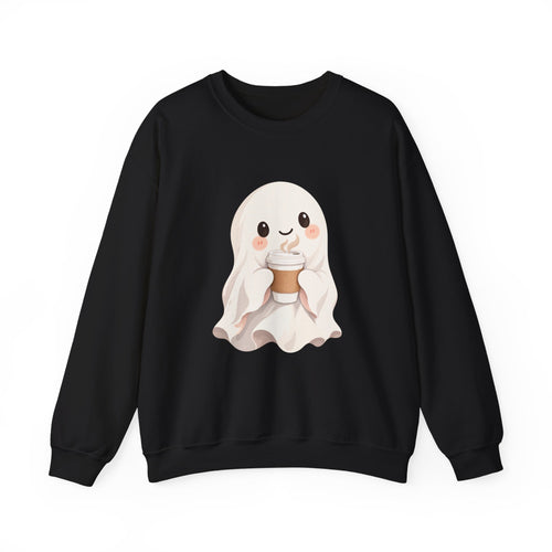 Cute Coffee Ghost Sweatshirt | Halloween Ghost Holding Coffee