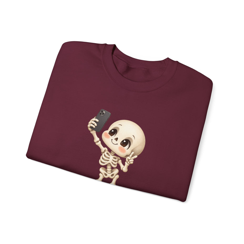 Cute Selfie Skeleton Sweatshirt | Kawaii Skull Cartoon Crewneck