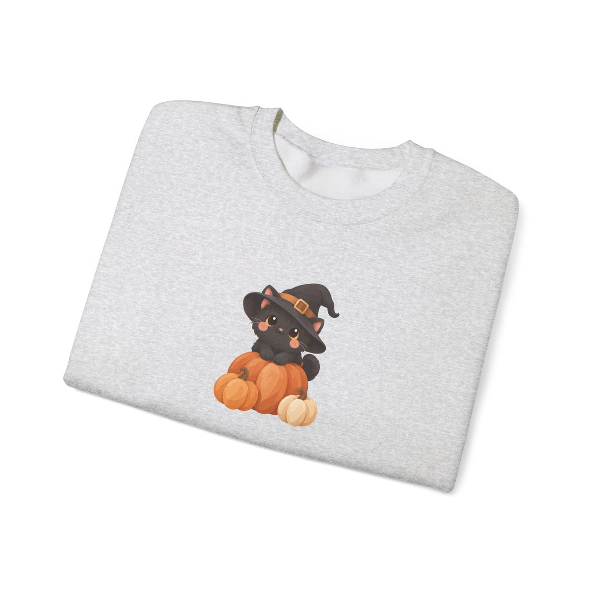 Black Kitten in Witch Hat Pumpkin Sweatshirt | Halloween Cat Crewneck