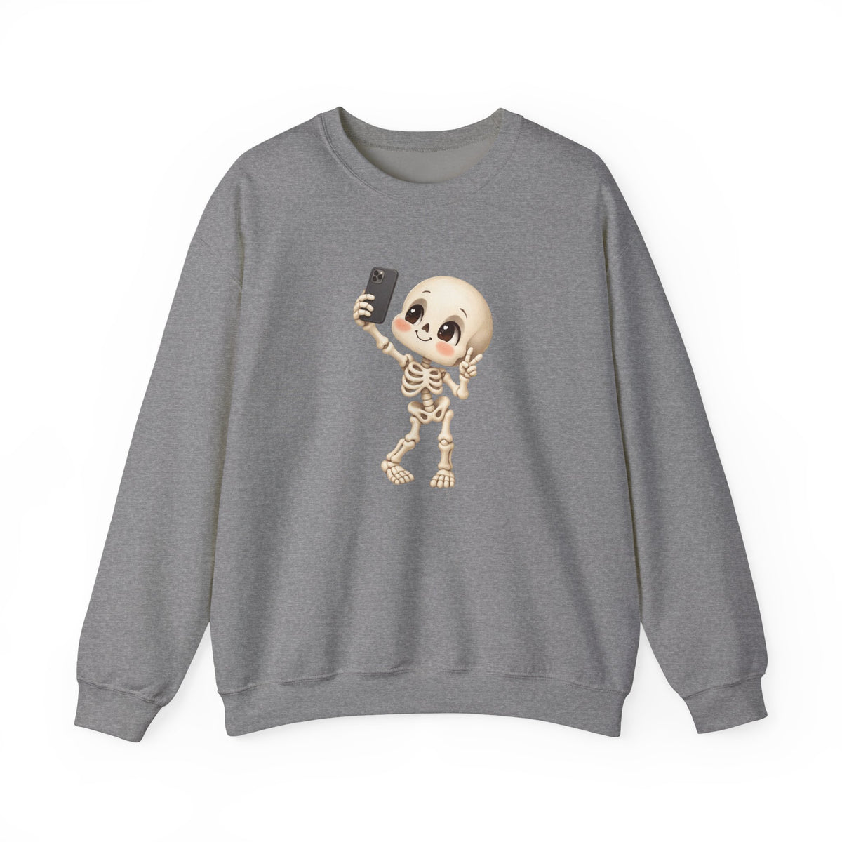 Cute Selfie Skeleton Sweatshirt | Kawaii Skull Cartoon Crewneck