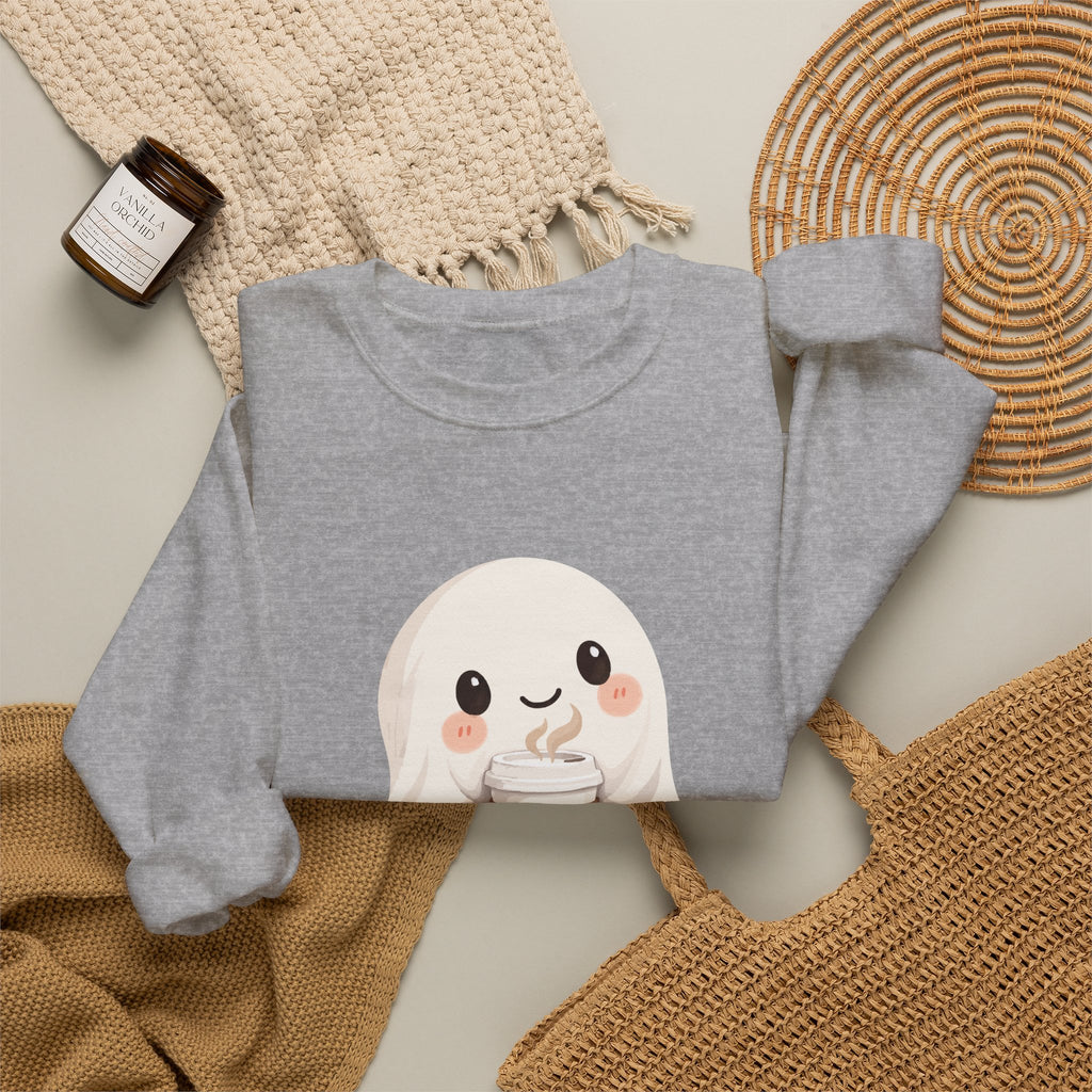 Cute Coffee Ghost Sweatshirt | Halloween Ghost Holding Coffee