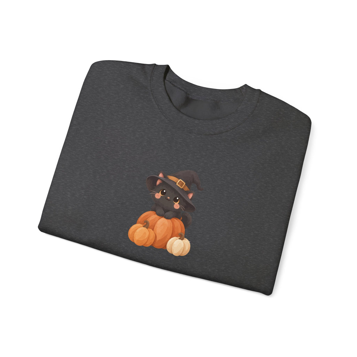 Black Kitten in Witch Hat Pumpkin Sweatshirt | Halloween Cat Crewneck