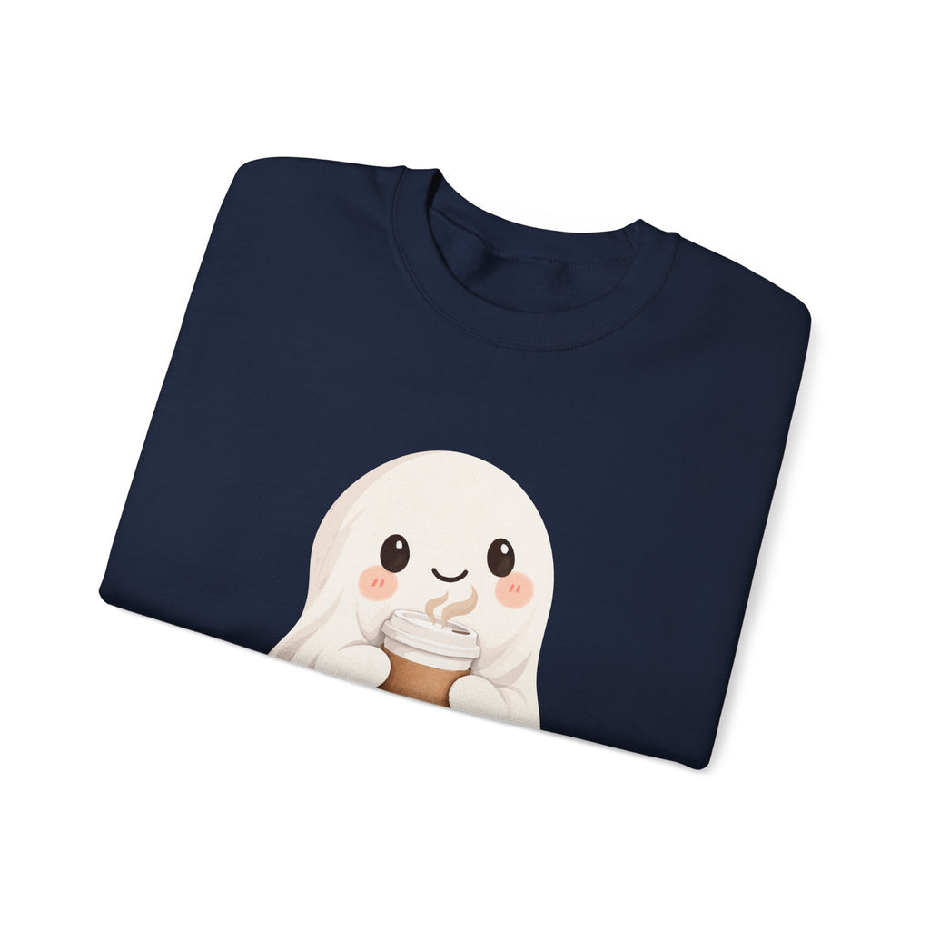 Cute Coffee Ghost Sweatshirt | Halloween Ghost Holding Coffee