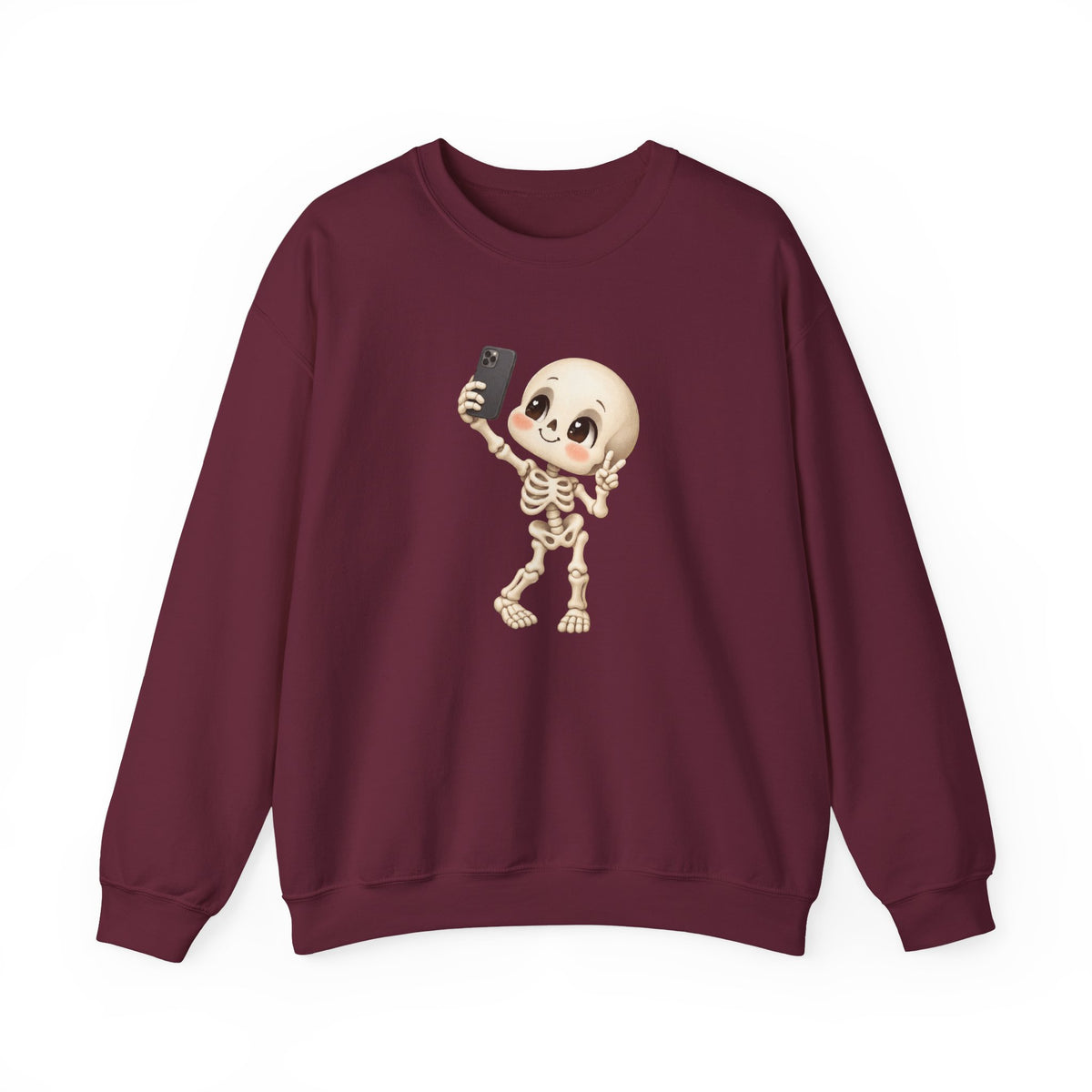 Cute Selfie Skeleton Sweatshirt | Kawaii Skull Cartoon Crewneck