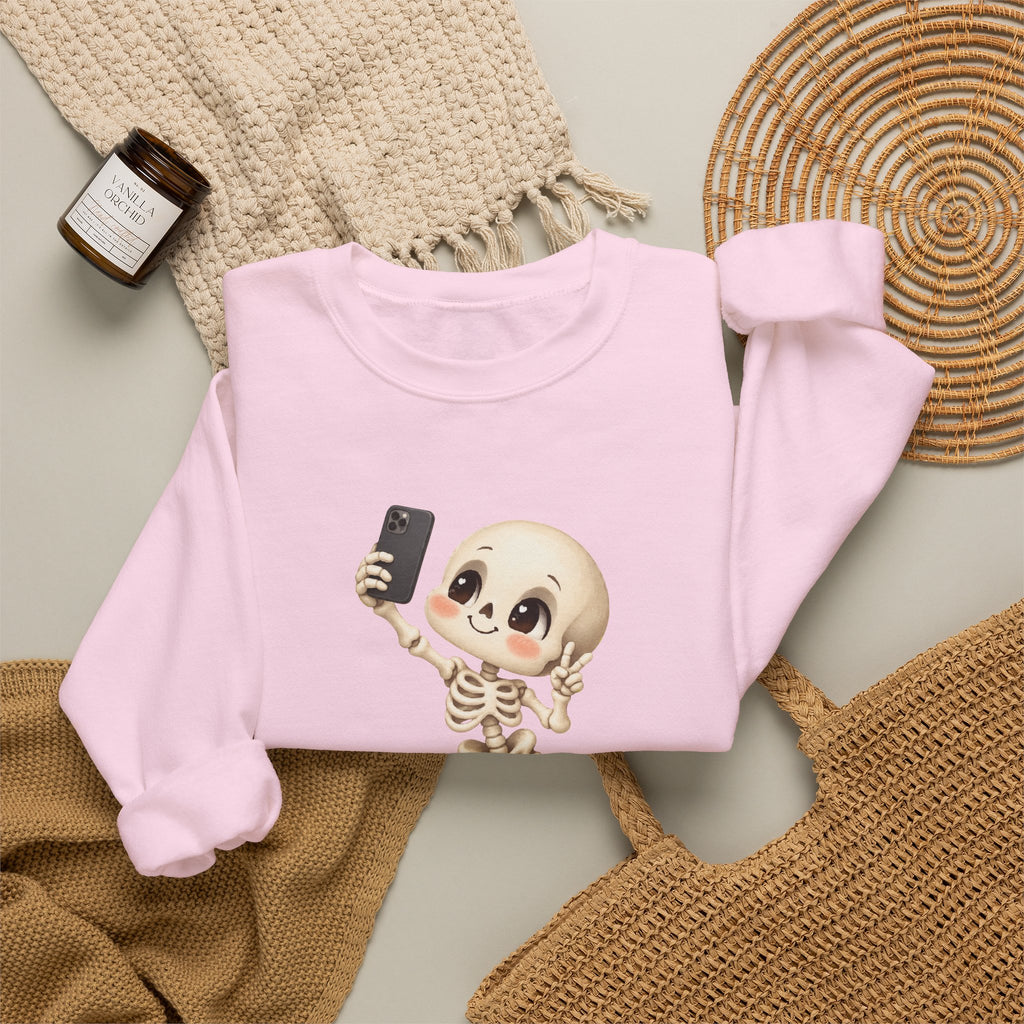 Cute Selfie Skeleton Sweatshirt | Kawaii Skull Cartoon Crewneck