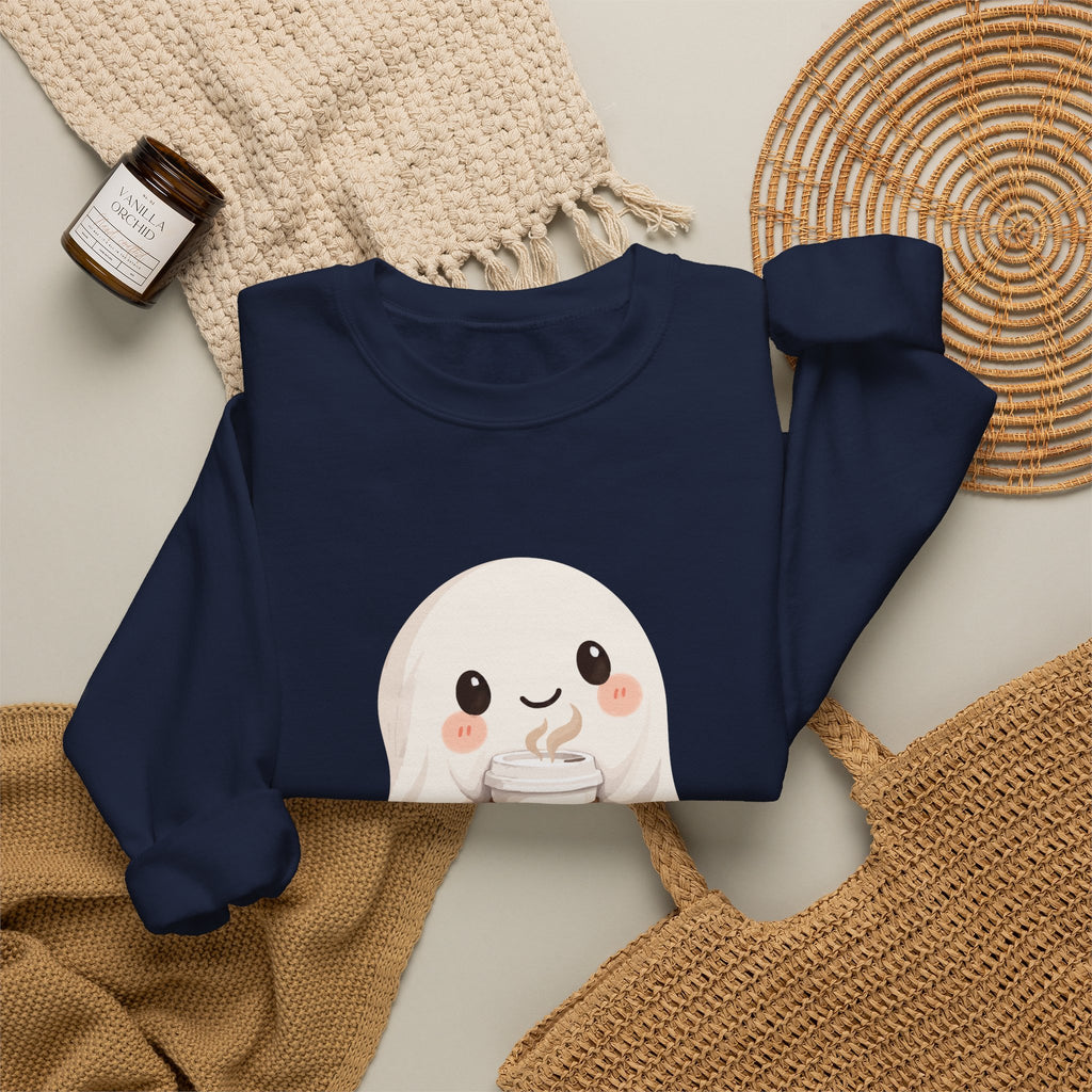 Cute Coffee Ghost Sweatshirt | Halloween Ghost Holding Coffee