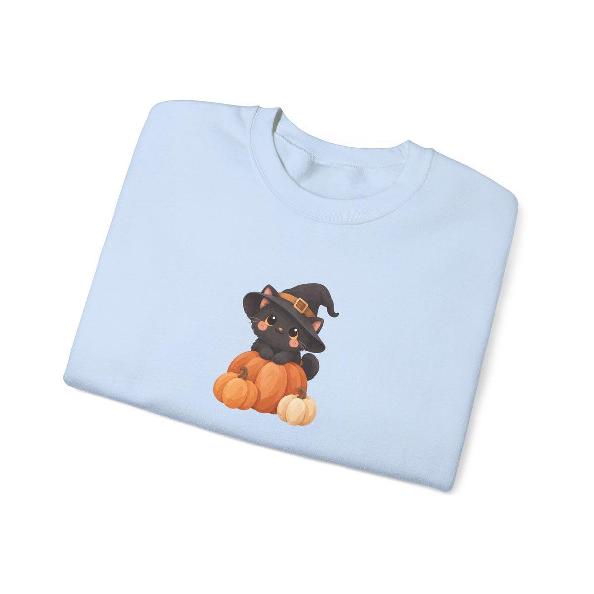 Black Kitten in Witch Hat Pumpkin Sweatshirt | Halloween Cat Crewneck