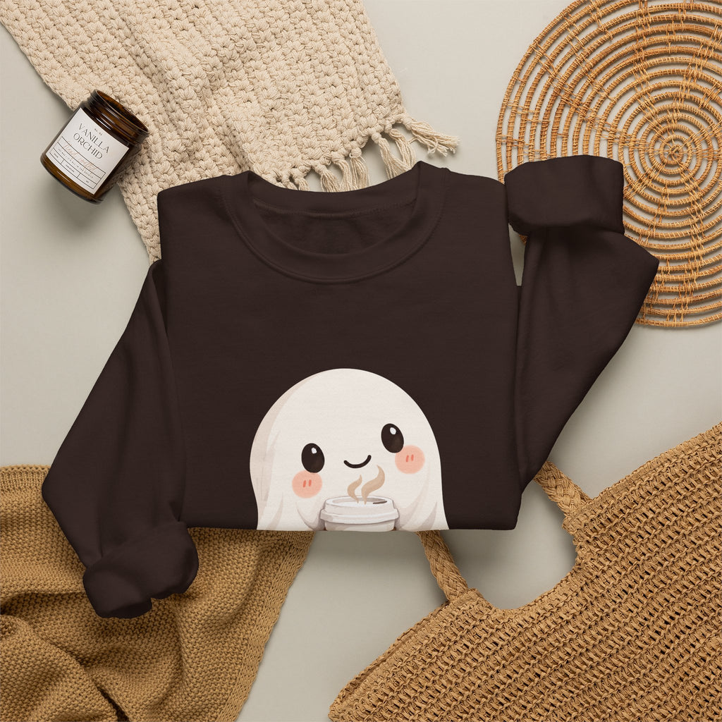 Cute Coffee Ghost Sweatshirt | Halloween Ghost Holding Coffee