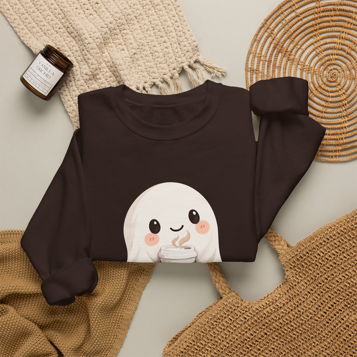 Cute Coffee Ghost Sweatshirt | Halloween Ghost Holding Coffee
