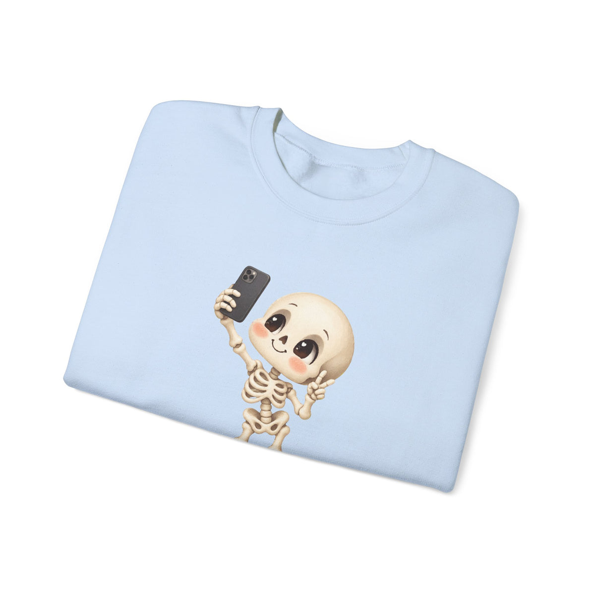 Cute Selfie Skeleton Sweatshirt | Kawaii Skull Cartoon Crewneck