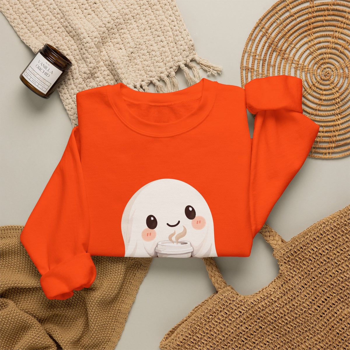 Cute Coffee Ghost Sweatshirt | Halloween Ghost Holding Coffee