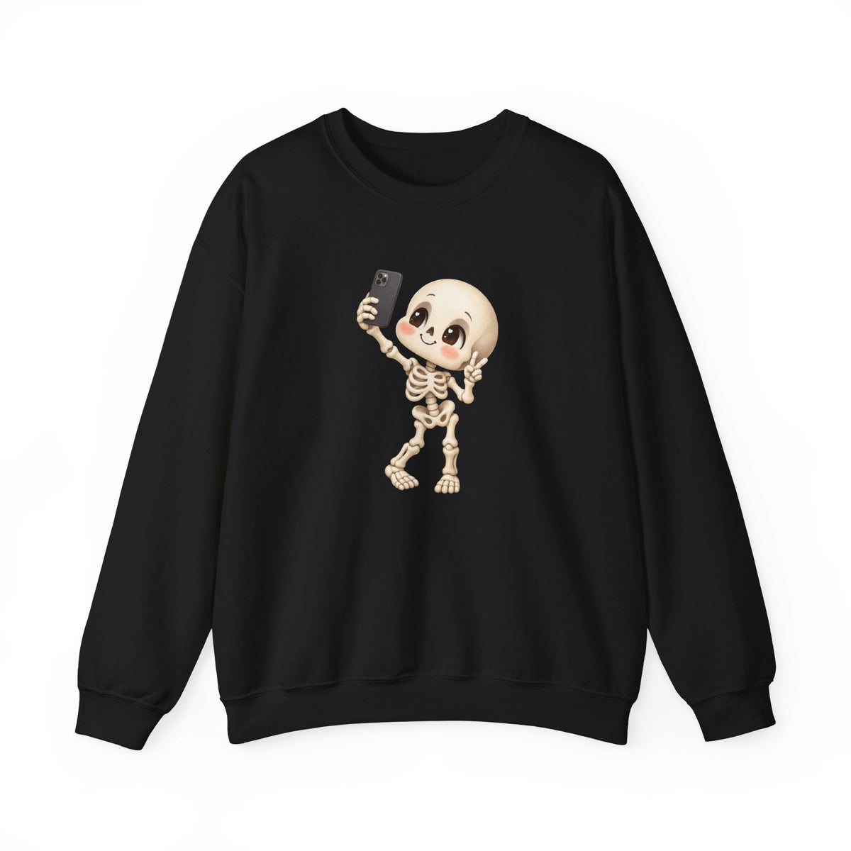 Cute Selfie Skeleton Sweatshirt | Kawaii Skull Cartoon Crewneck