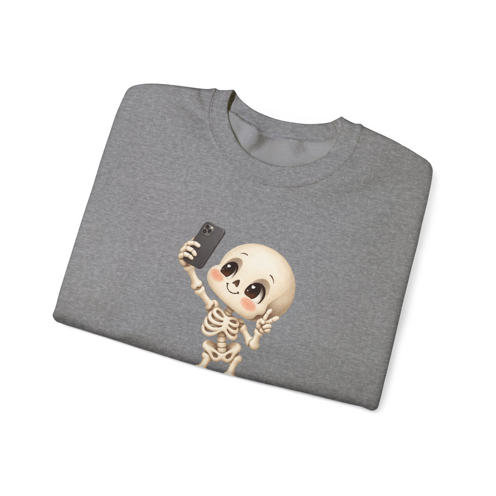 Cute Selfie Skeleton Sweatshirt | Kawaii Skull Cartoon Crewneck