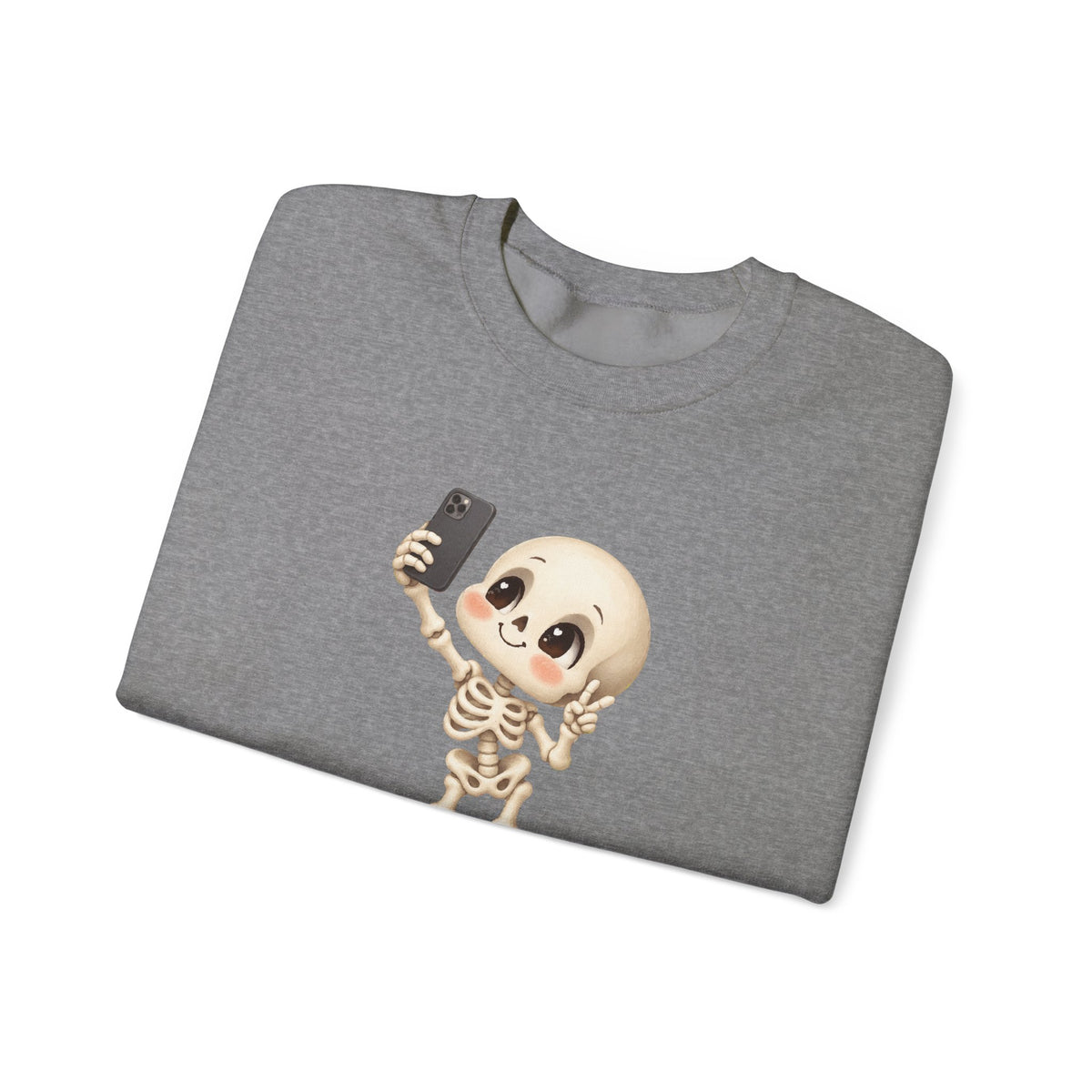 Cute Selfie Skeleton Sweatshirt | Kawaii Skull Cartoon Crewneck