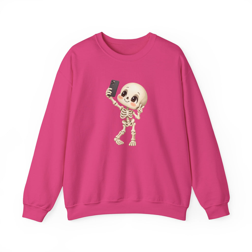 Cute Selfie Skeleton Sweatshirt | Kawaii Skull Cartoon Crewneck