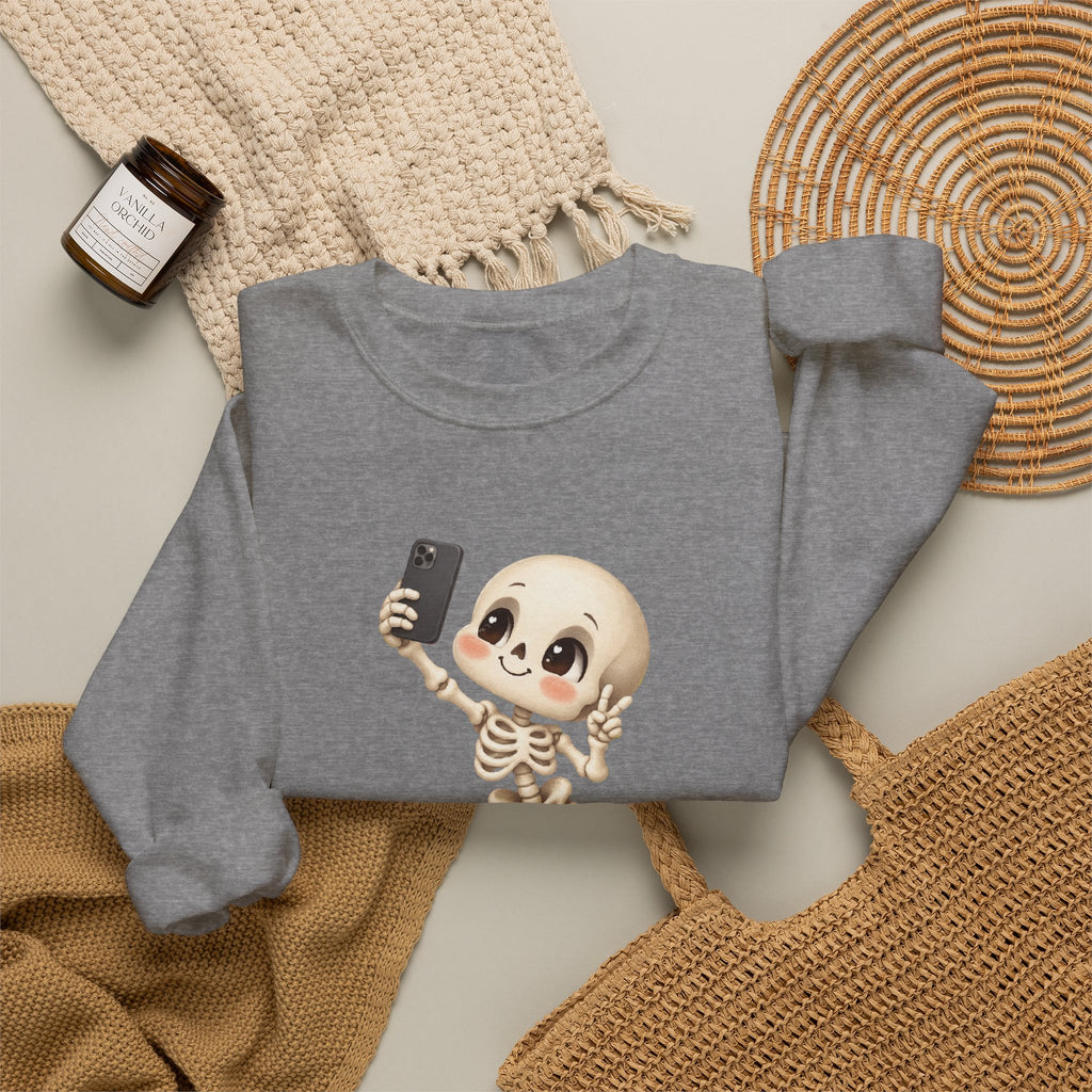 Cute Selfie Skeleton Sweatshirt | Kawaii Skull Cartoon Crewneck