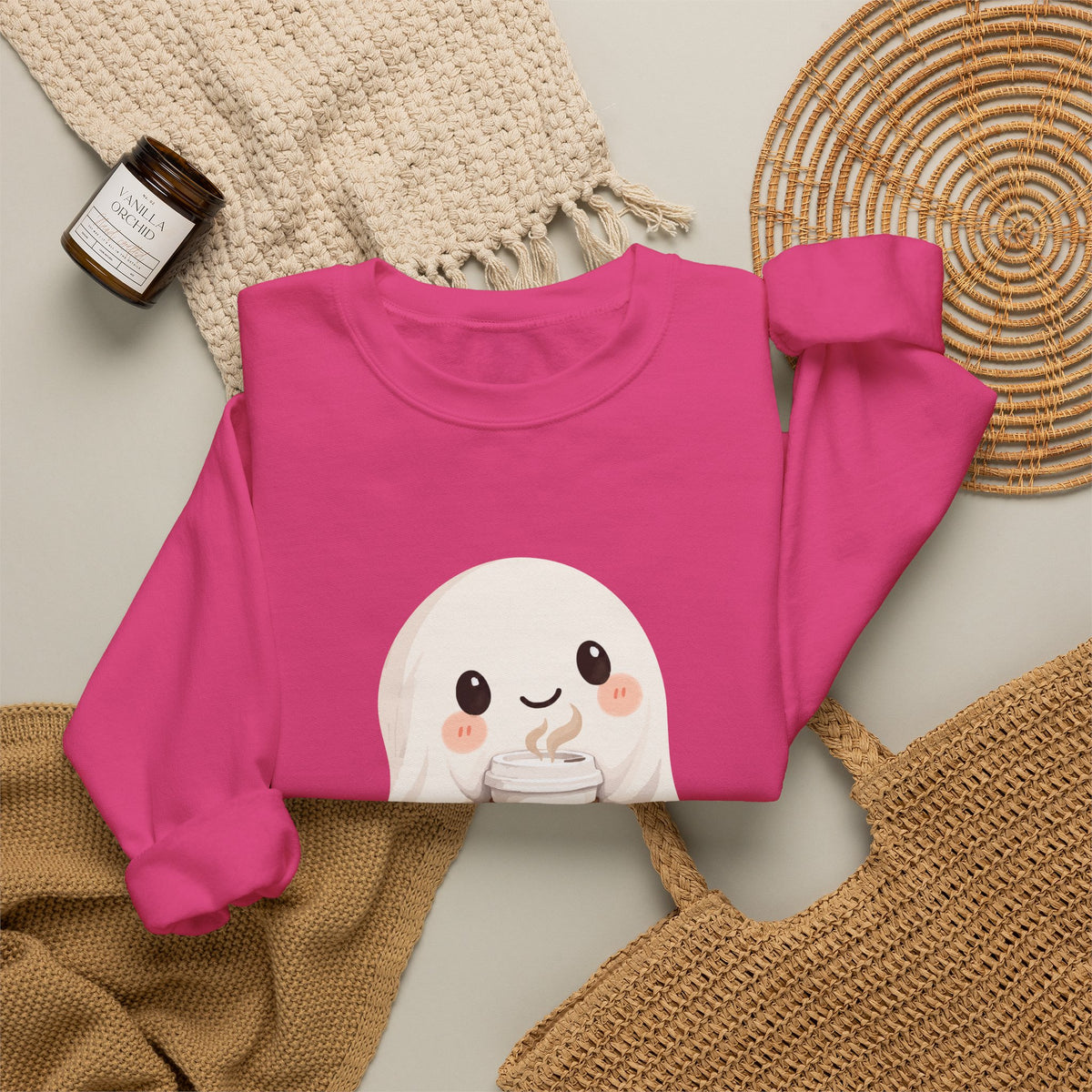 Cute Coffee Ghost Sweatshirt | Halloween Ghost Holding Coffee