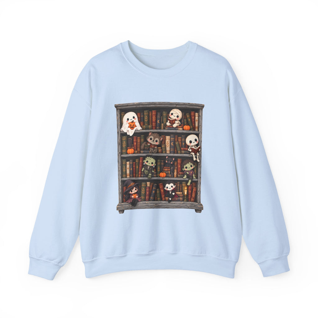 Cute Halloween Bookcase Crewneck Sweatshirt | Spooky Shelf Characters