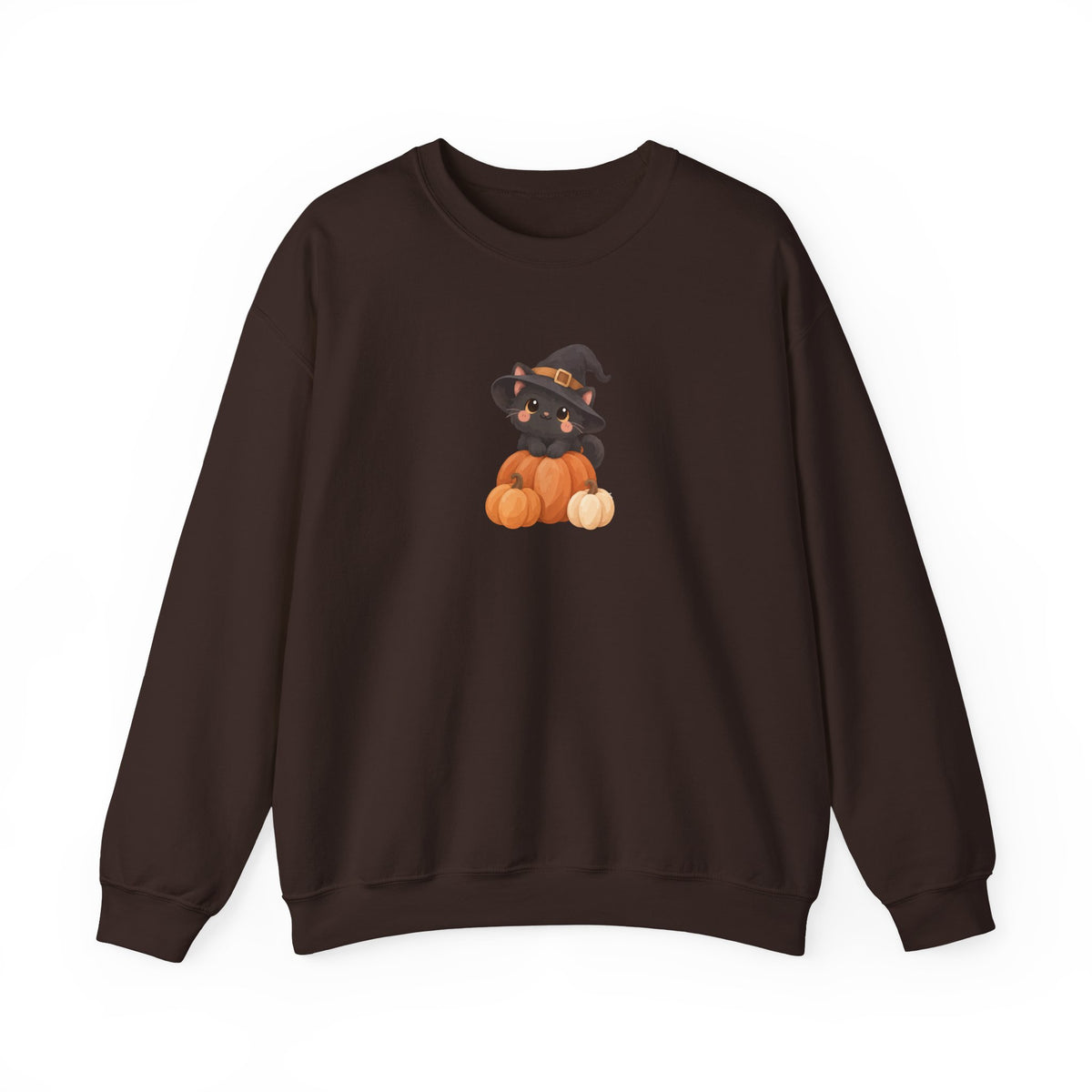Black Kitten in Witch Hat Pumpkin Sweatshirt | Halloween Cat Crewneck