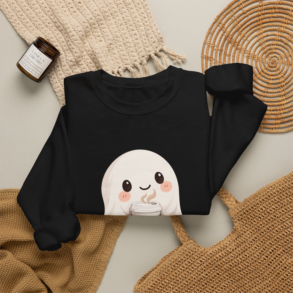Cute Coffee Ghost Sweatshirt | Halloween Ghost Holding Coffee