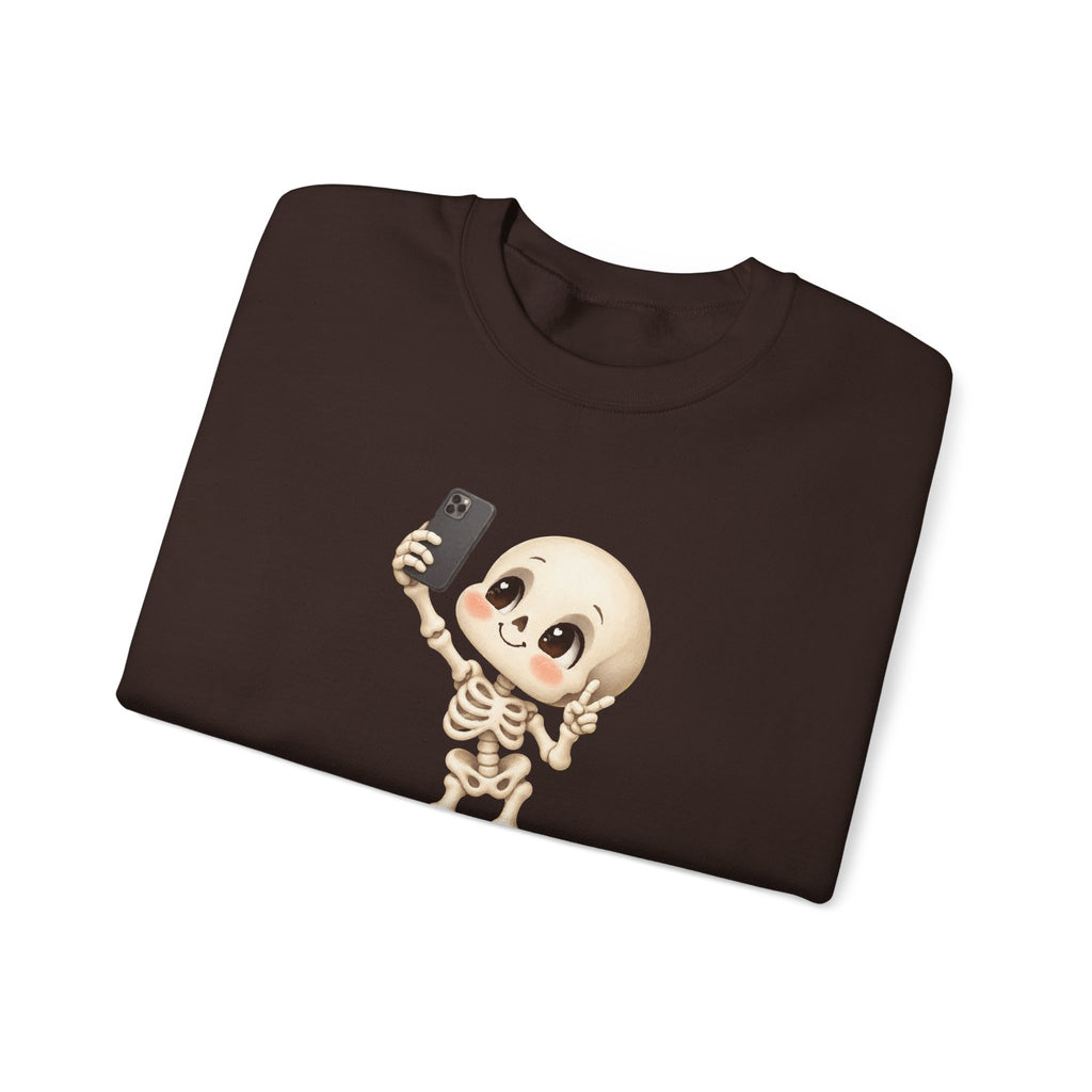 Cute Selfie Skeleton Sweatshirt | Kawaii Skull Cartoon Crewneck