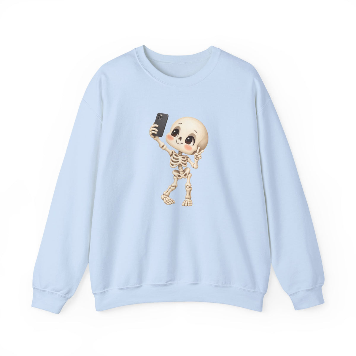 Cute Selfie Skeleton Sweatshirt | Kawaii Skull Cartoon Crewneck