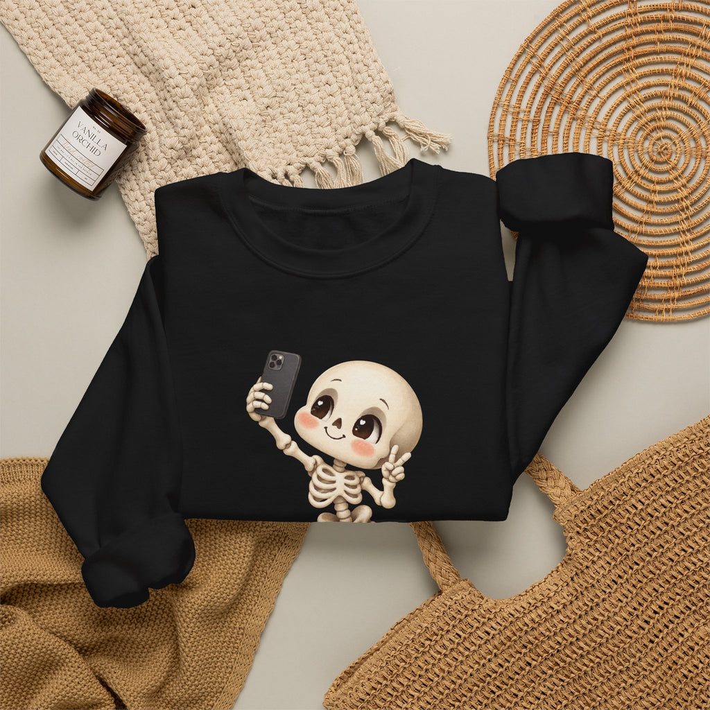 Cute Selfie Skeleton Sweatshirt | Kawaii Skull Cartoon Crewneck
